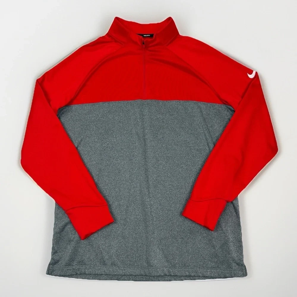 Nike Golf Men's Large Red Gray 1/4 Zip Pullover Long Sleeve